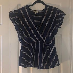 Navy blue and white striped blouse